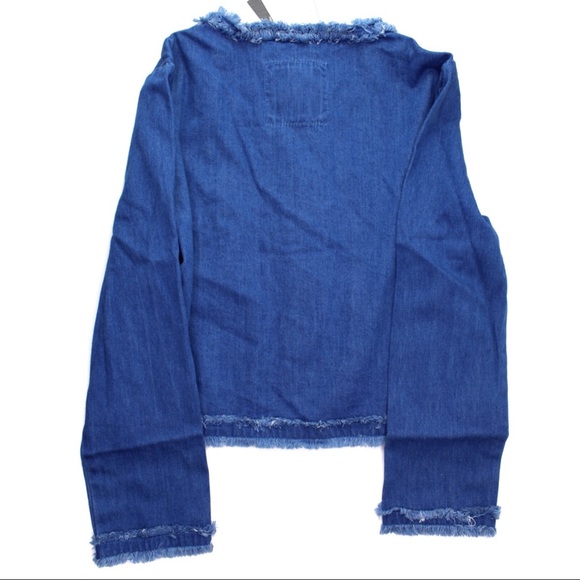 Tommy Girls Open Hem Frayed Magnetic Button Denim Jean Jacket M (8-10) NWT - Picture 8 of 11